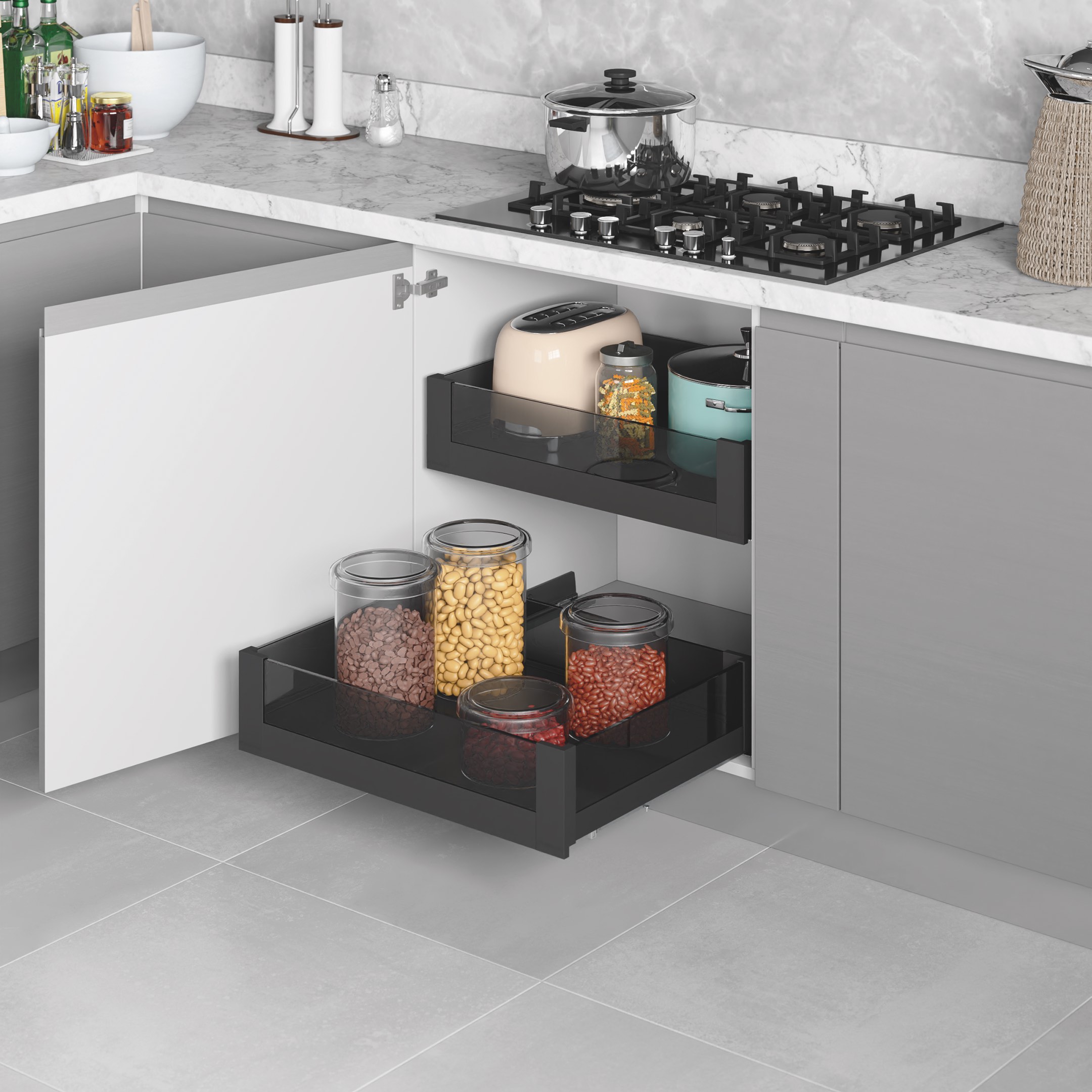 Выдвижная корзина Premium 70 см, Антрацит#/Premium Independent Drawer with Undermount Rail 70cm Ant