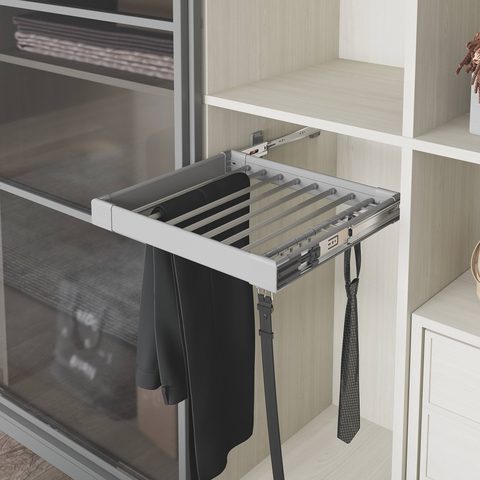 Алюминиевая вешалка для брюк и ремней с доводчиком 60см Серый#/Aluminium Trouser Rack with Telescopi
