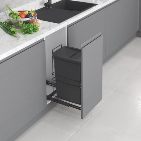 Корзина для мусора 35 литров (плавное закрывание) - Антрацит#/Bottom mounted Waste Bin 35 Liter (Sof