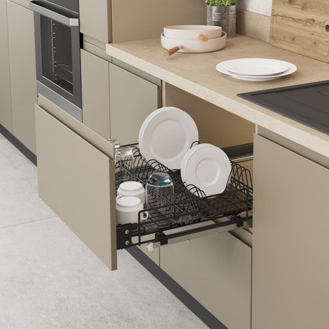 Встраиваемая сушилка для тарелок и стаканов с поддоном, 60см Ант#/Anthrac Plate and Glass Holder for