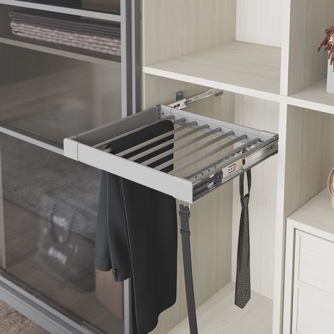 Алюминиевая вешалка для брюк и ремней с доводчиком 70см Серый#/Aluminium Trouser Rack with Telescopi