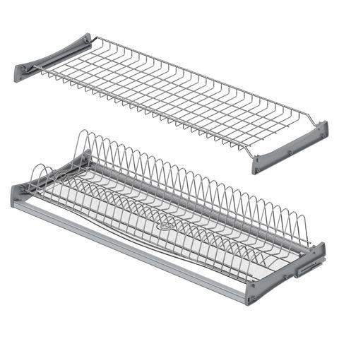 Сушилка для тарелок и стаканов с пластиковым подносом, Хром 90см#/Plate - Glass Shelf