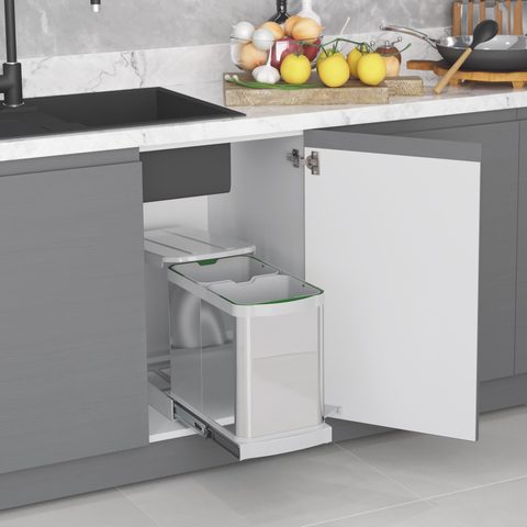 Мусорная корзина из нержавеющей стали с доводчиком 12+12 л#/Waste Bin Stainless Steel Body with Tele