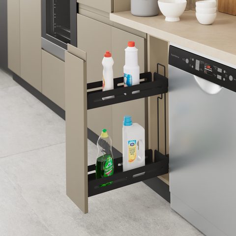 Корзина для моющих средств, Левая 200мм, Антрацит#/Unique Box Detergent Holder With Undermount Rail 