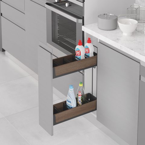 Держател для моющих средств, Правая 200мм, Антрацит#/Unq wood Detergent Holder With Undermount Rail