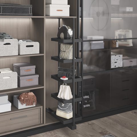 Выдвижная колонна с полками для гардеробной, Антрацит/200-220 Shelf Unit with Rail-Anthracite